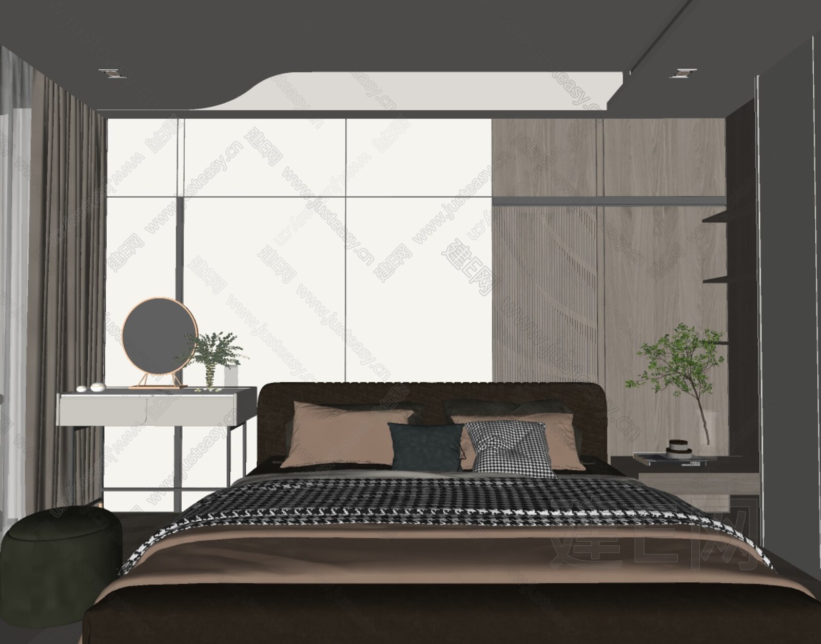 现代奶油风家居卧室 模型SU模型下载[ID:114578384]_建E室内设计网