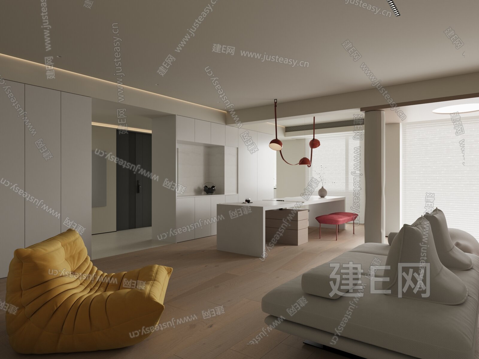 现代极简客餐厅模型SU模型下载[ID:114316057]_建e网su模型