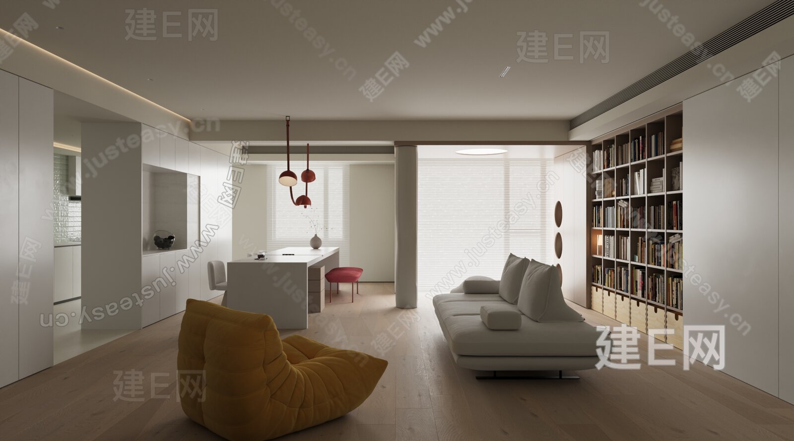 现代极简客餐厅模型SU模型下载[ID:114316057]_建e网su模型
