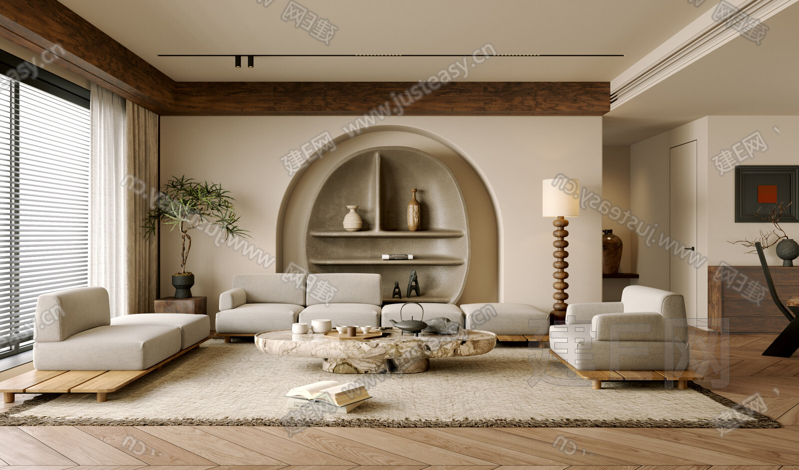 侘寂风客厅3d模型下载[ID:107502148]_建e网3d模型