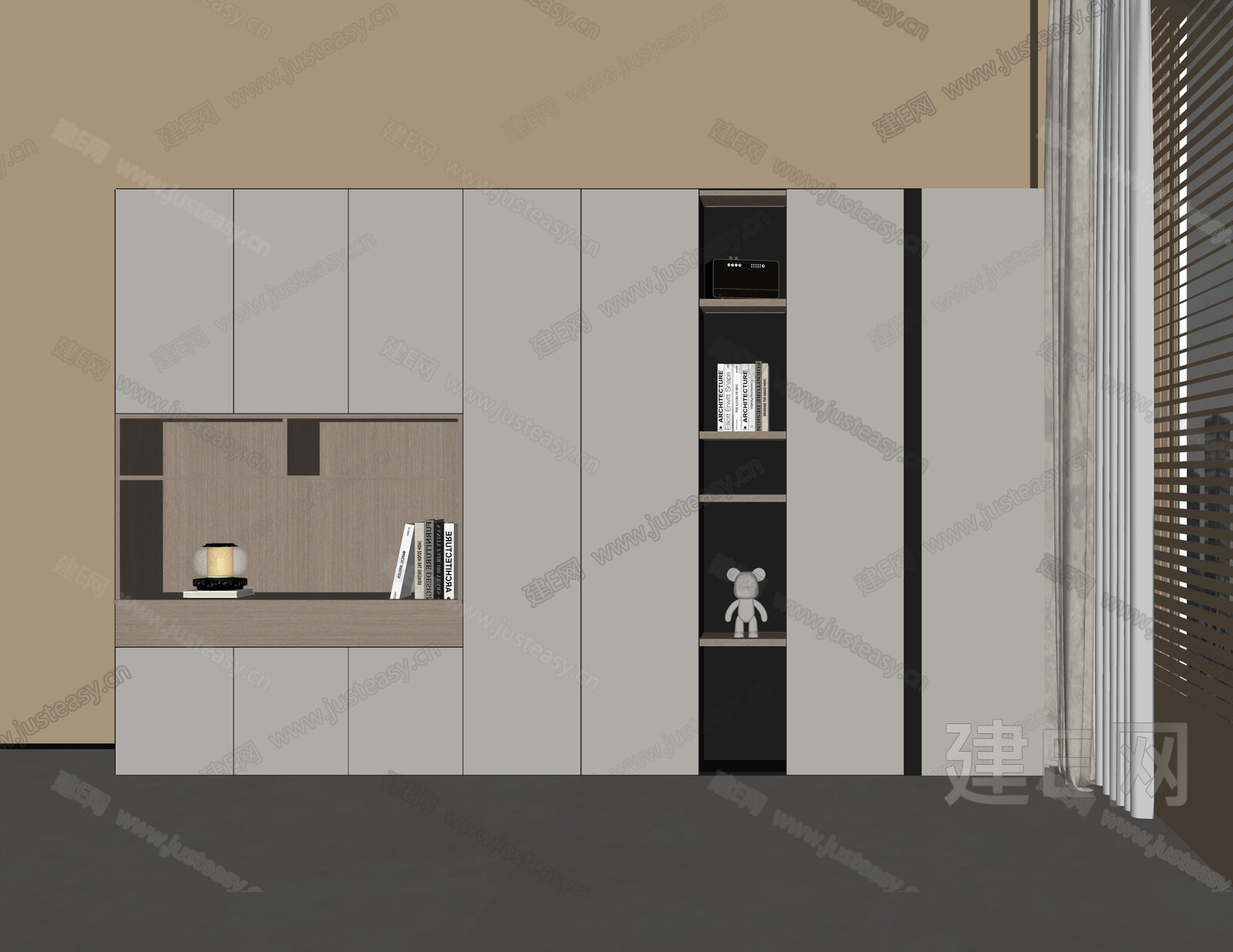 现代书柜模型SU模型下载[ID:115102549]_建E室内设计网
