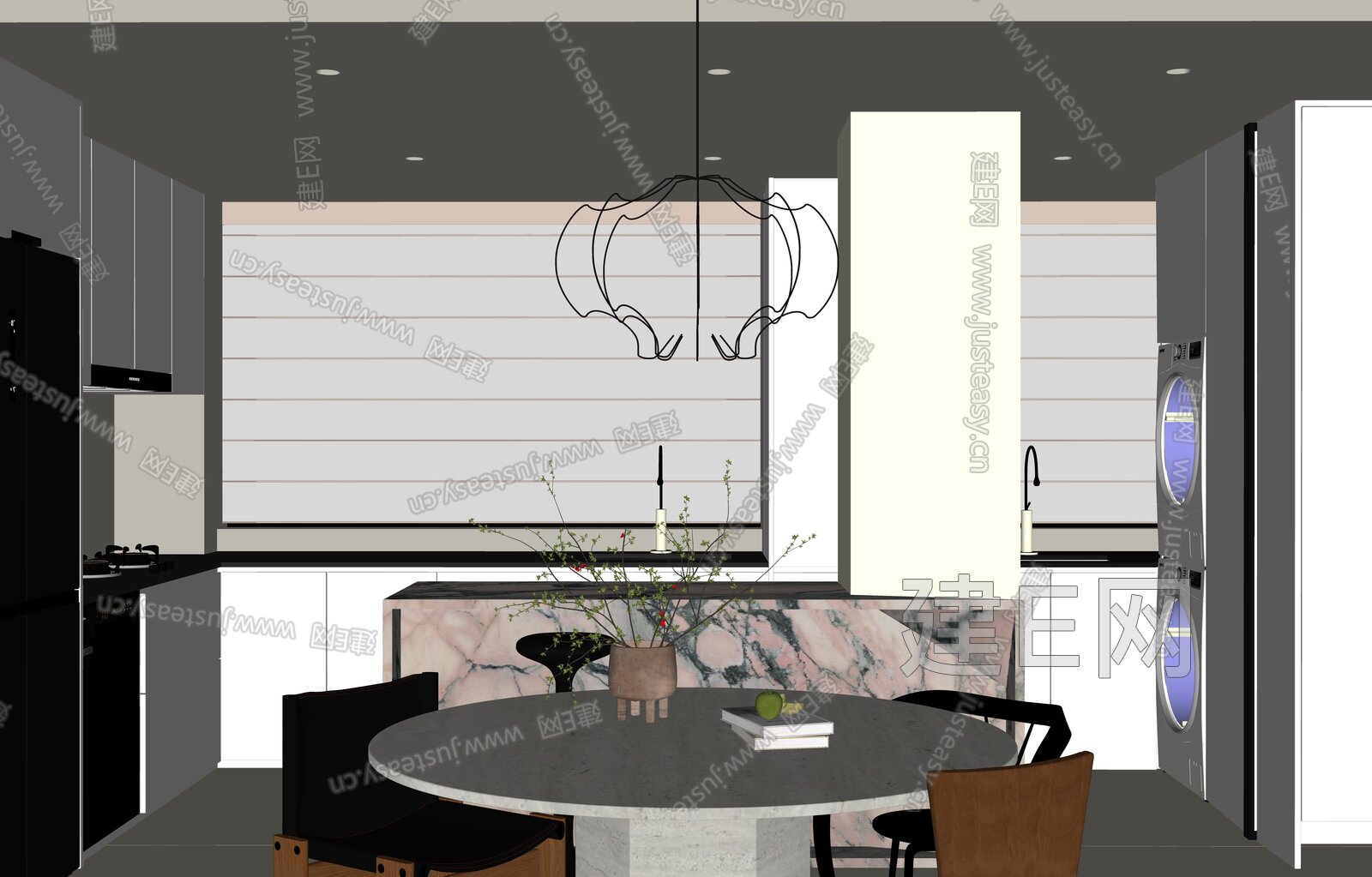 现代极简餐厅 模型SU模型下载[ID:115036950]_建E室内设计网