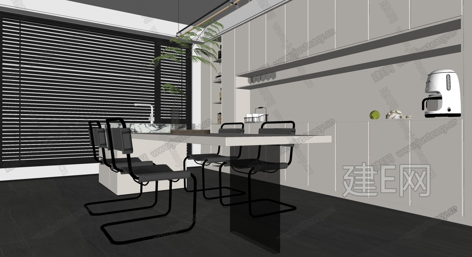 现代奶油风餐厅模型SU模型下载[ID:115692298]_建e网su模型