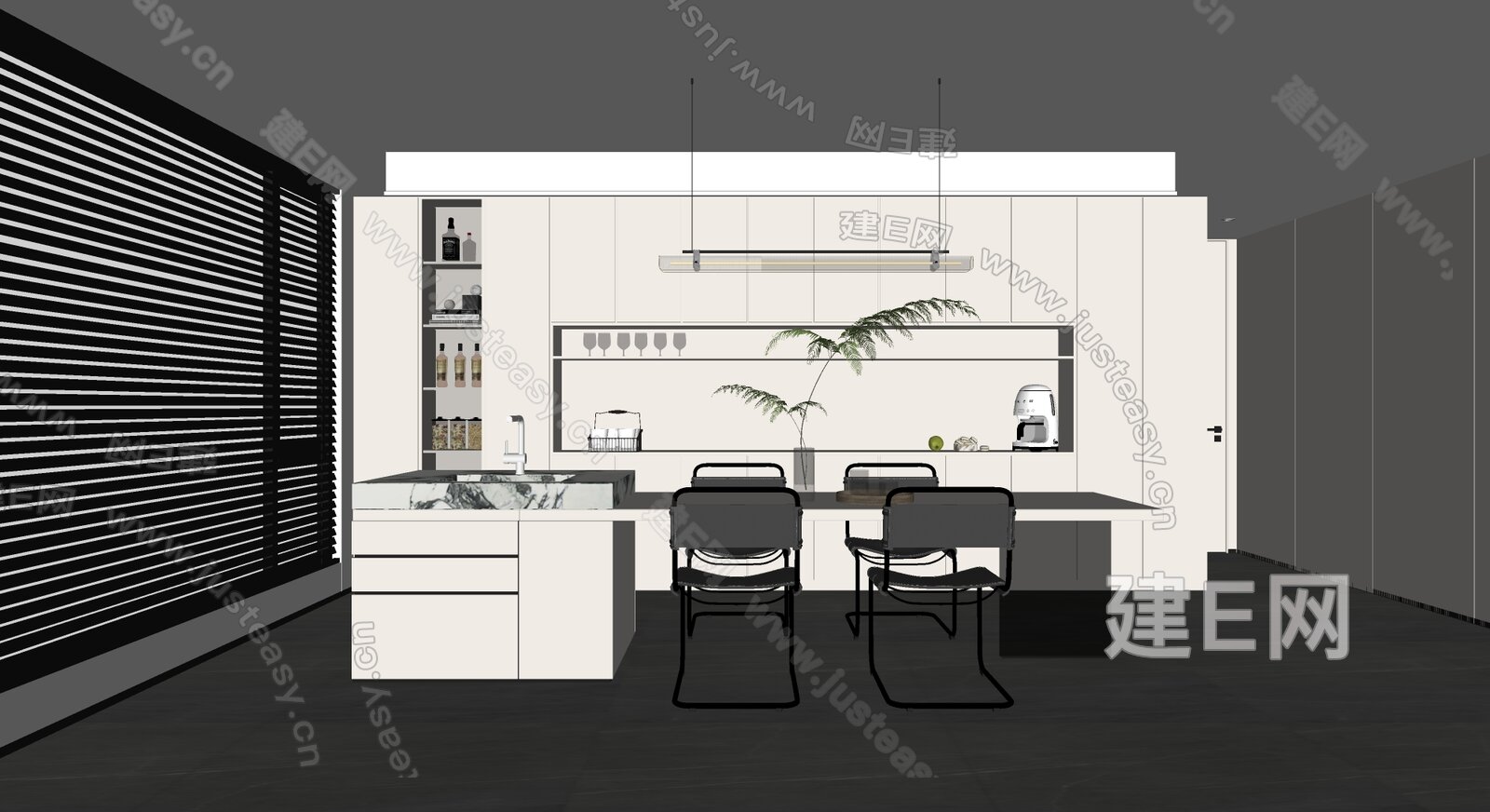 现代奶油风餐厅模型SU模型下载[ID:115692298]_建e网su模型