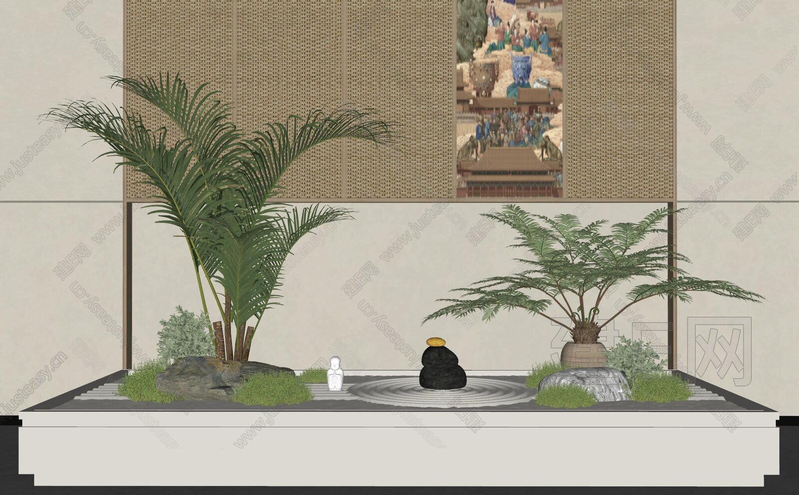 新中式室内景观造景模型SU模型下载[ID:115823415]_建e网su模型