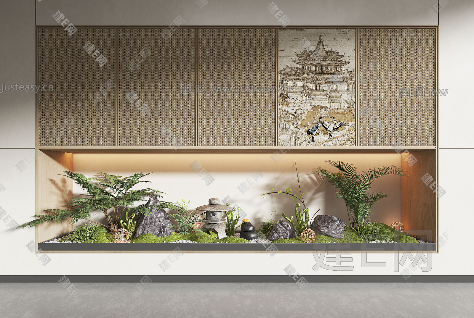 新中式室内景观造景模型SU模型下载[ID:115823367]_建E室内设计网
