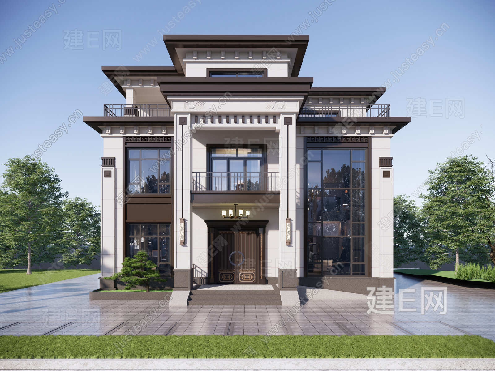 新中式别墅 模型SU模型下载[ID:115757905]_建e网su模型