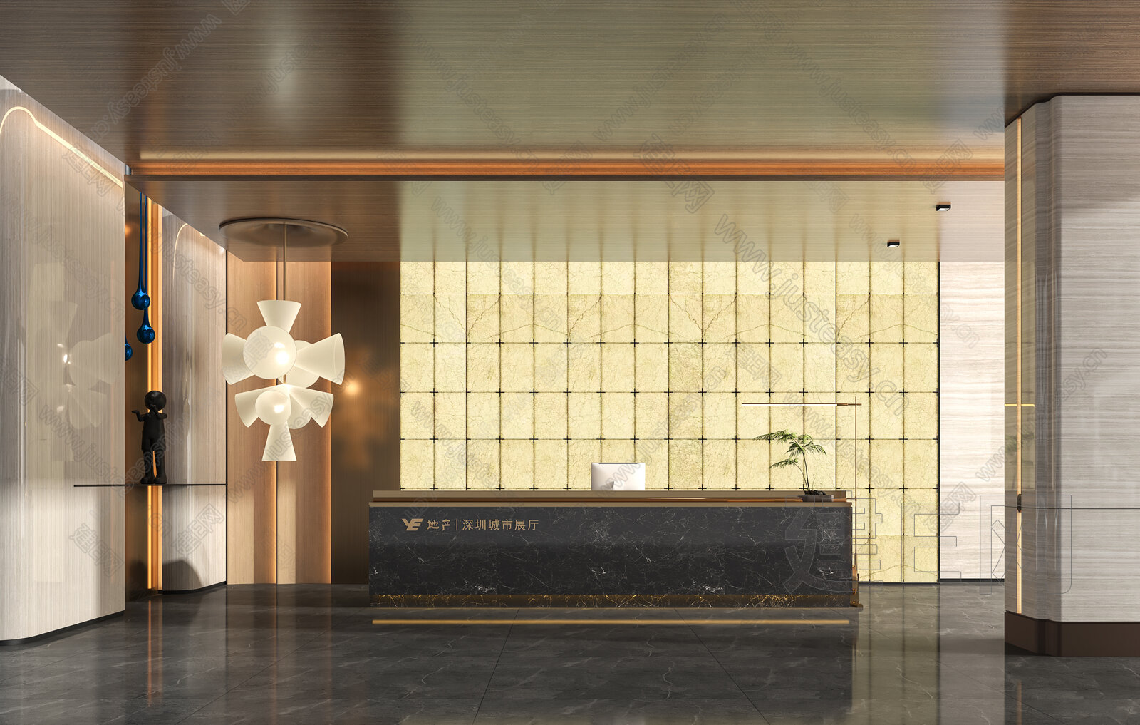 现代轻奢前台接待厅模型SU模型下载[ID:116347897]_建e网su模型