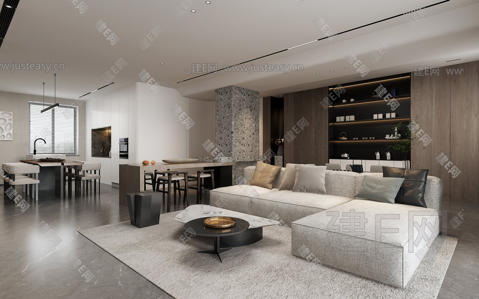 【现代客餐厅3d模型】建E网_现代客餐厅3d模型下载[ID:101931709]_打造3d现代客餐厅模型免费下载平台