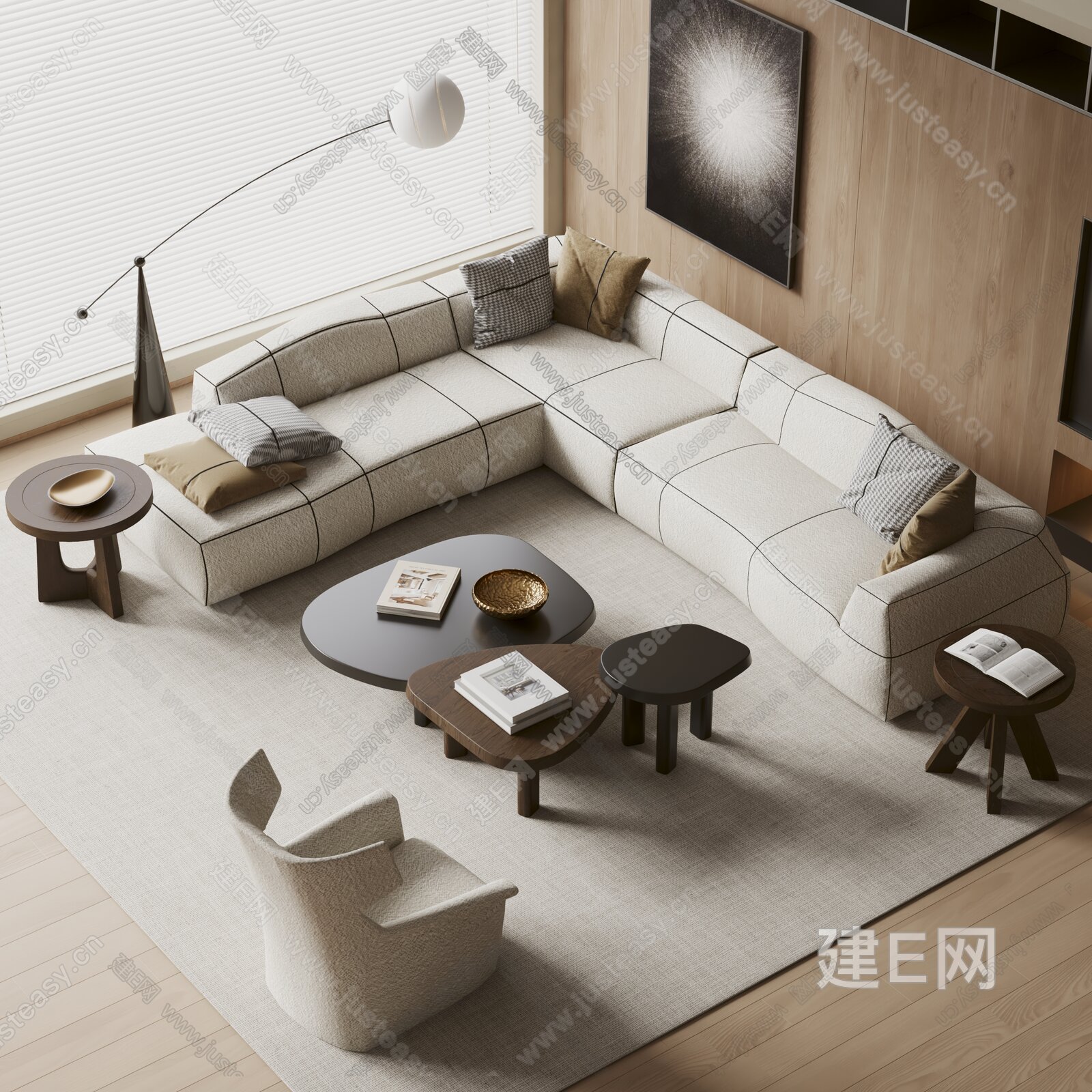 侘寂沙发茶几组合模型SU模型下载[ID:116020077]_建E室内设计网