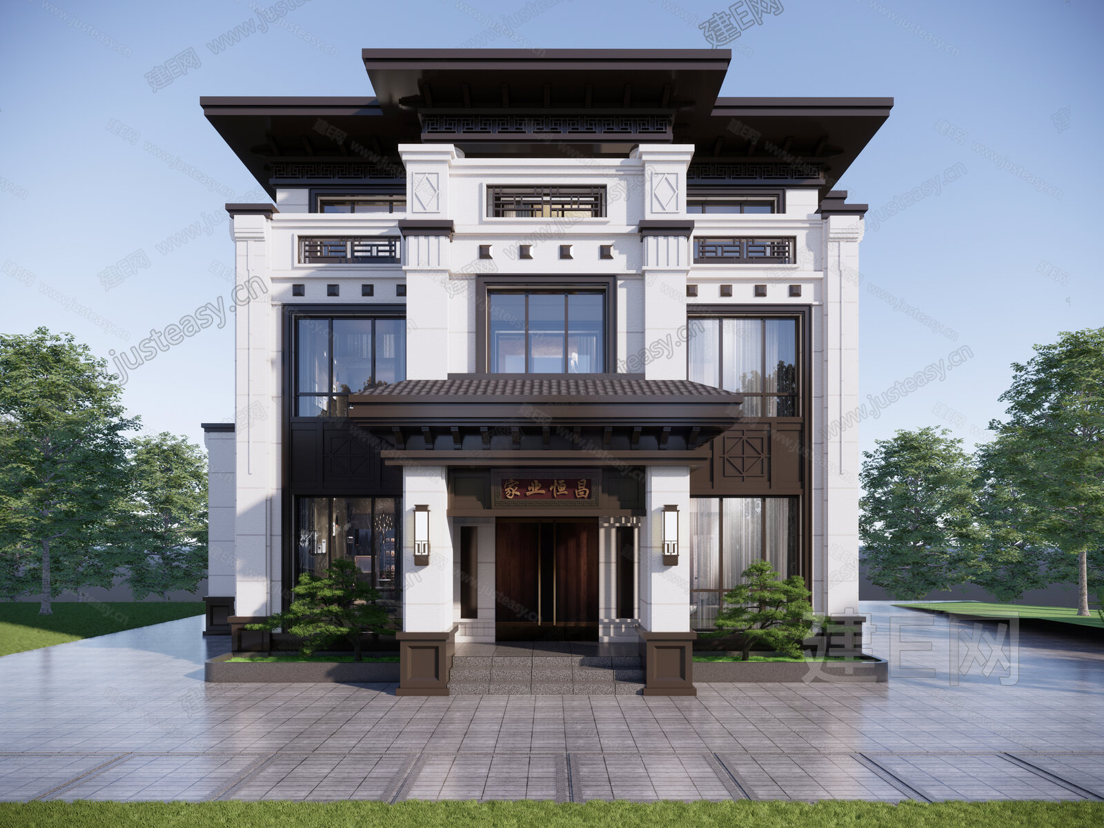 新中式别墅模型SU模型下载[ID:116020222]_建E室内设计网