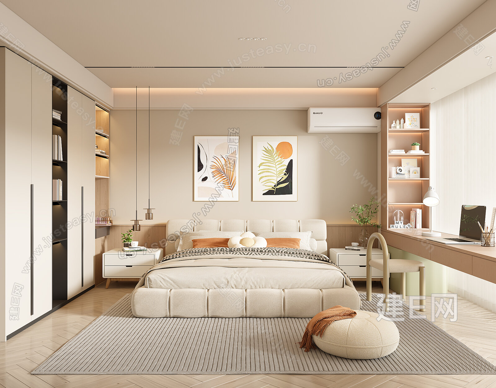【现代奶油风家居卧室3d模型】建e网_现代奶油风家居卧室3d模型下载[ID:101866096]_打造3d现代奶油风家居卧室模型免费下载平台