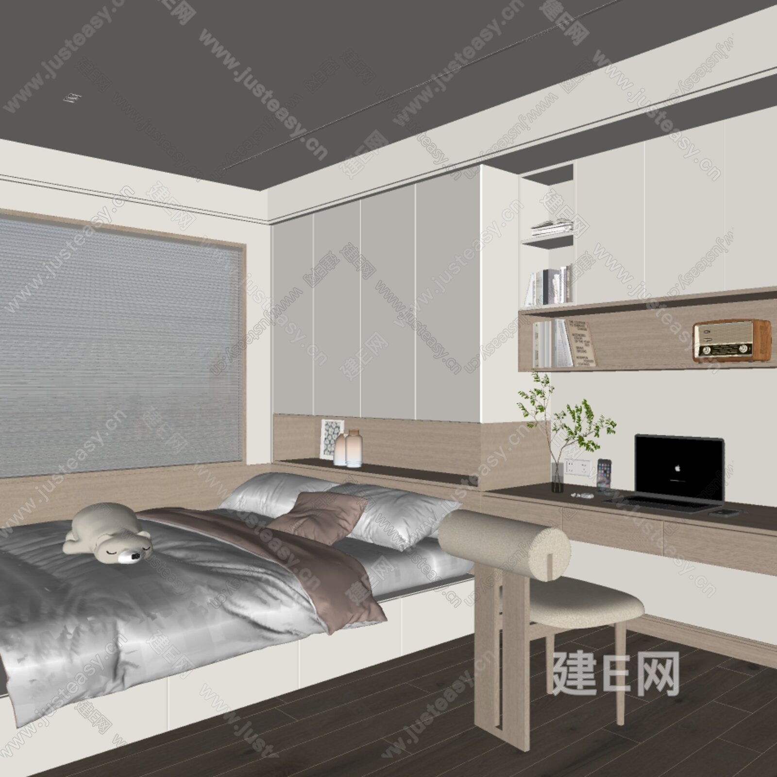 现代榻榻米卧室模型SU模型下载[ID:116806593]_建E室内设计网
