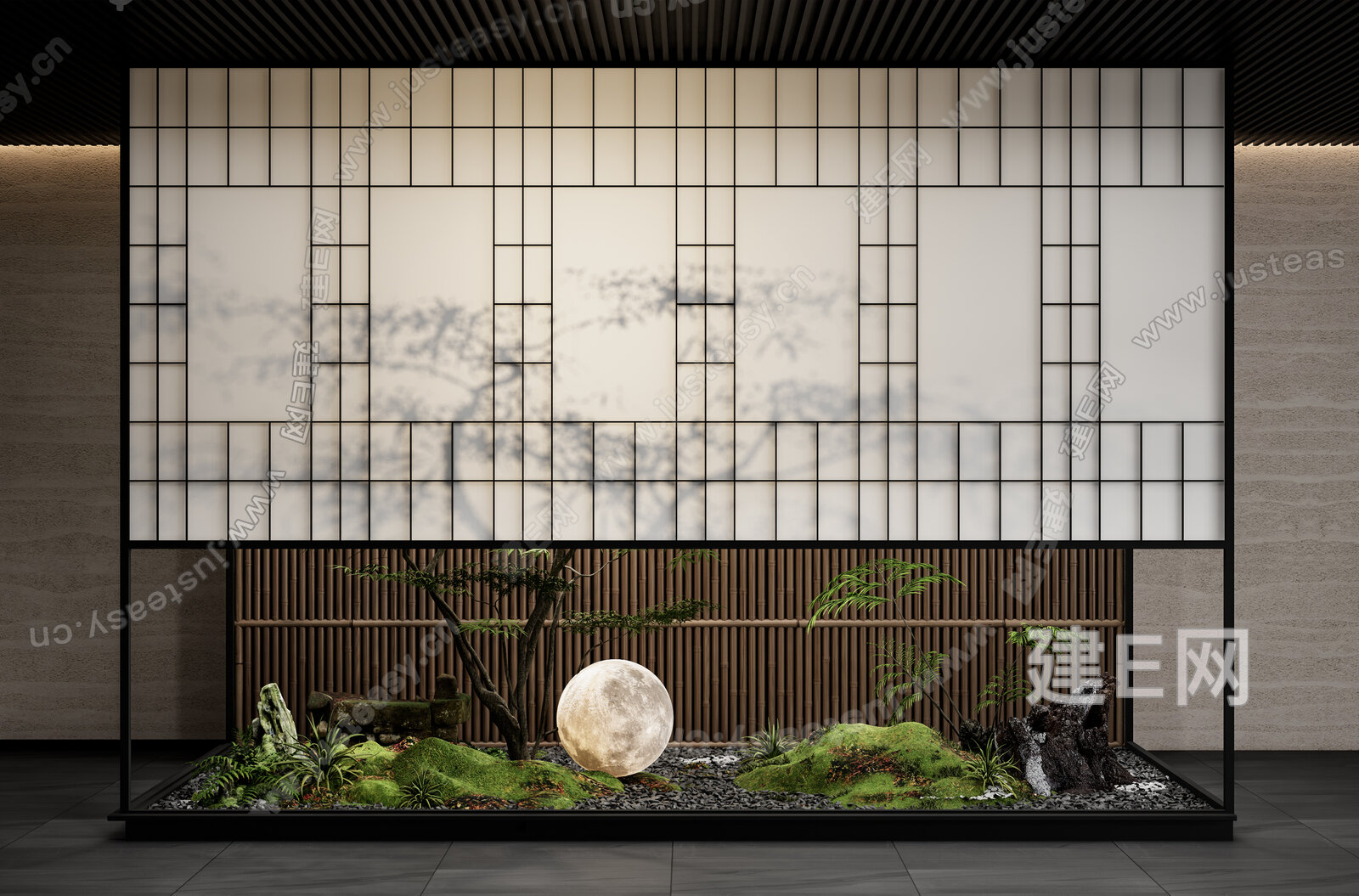新中式室内景观造景 模型SU模型下载[ID:116478763]_建E室内设计网