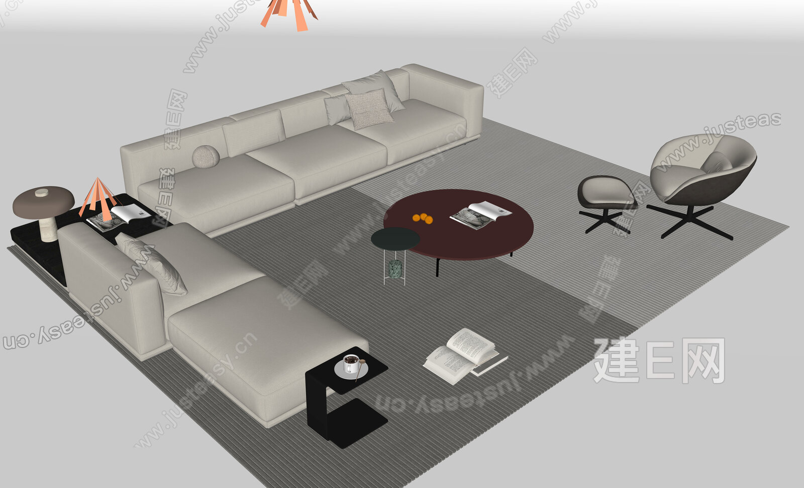 现代沙发茶几组合模型SU模型下载[ID:117003172]_建e网su模型