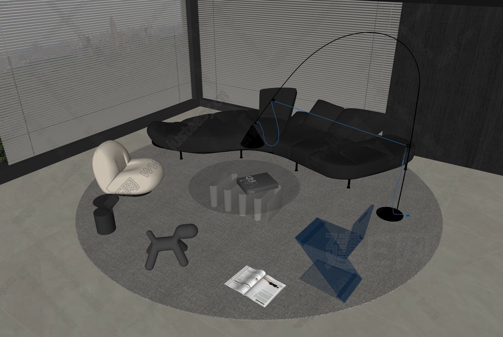 现代沙发茶几组合模型SU模型下载[ID:116937537]_建E室内设计网