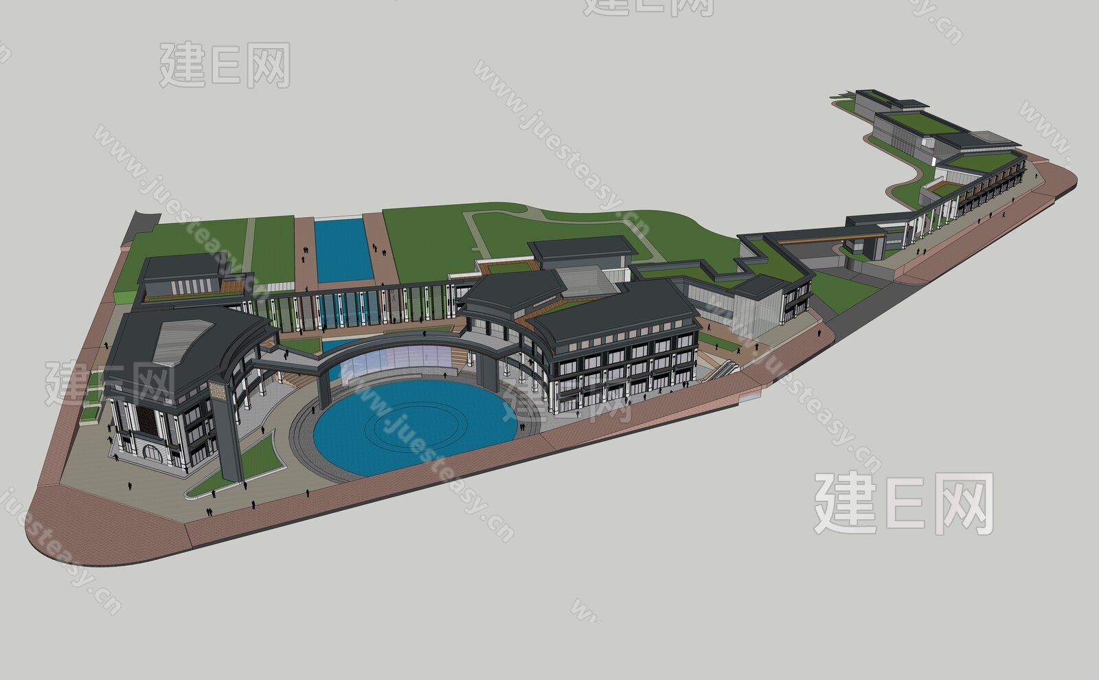 新中式商业街模型SU模型下载[ID:117068696]_建E室内设计网