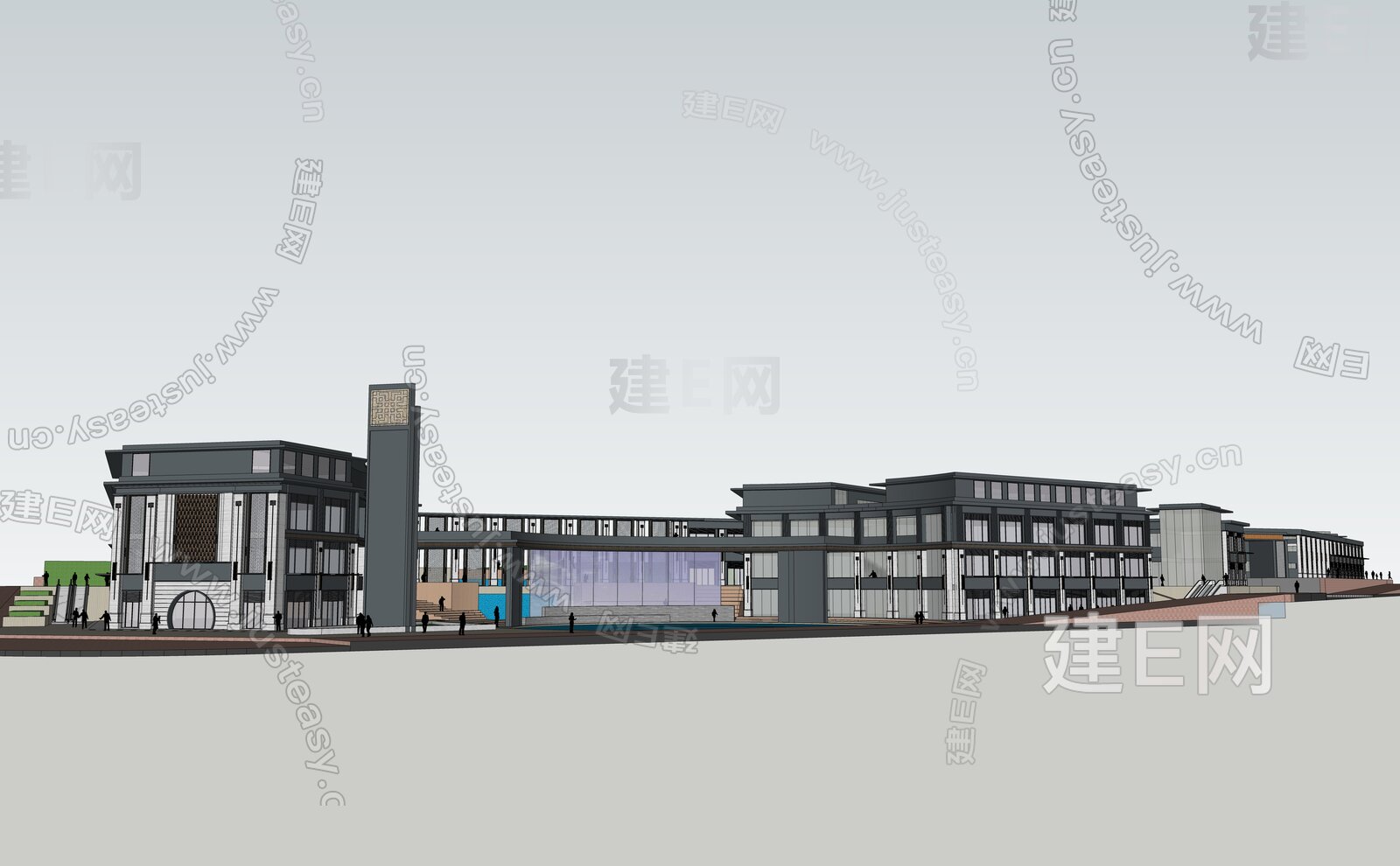 新中式商业街模型SU模型下载[ID:117068696]_建E室内设计网