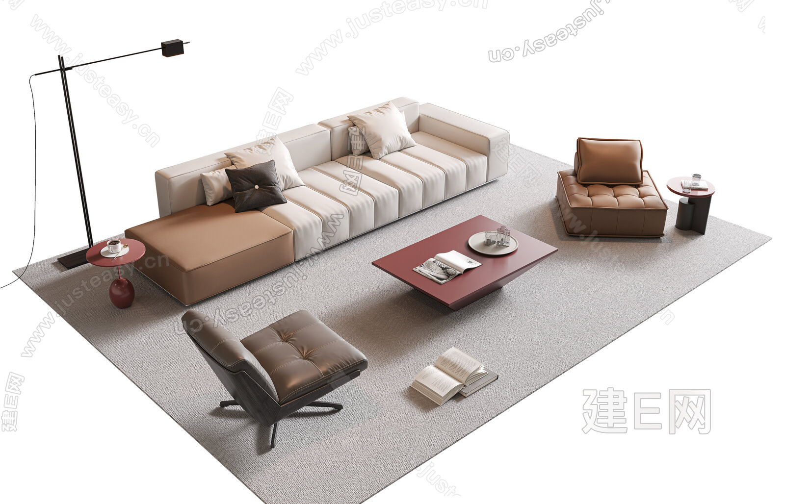 现代沙发茶几组合模型SU模型下载[ID:109335348]_建e网su模型
