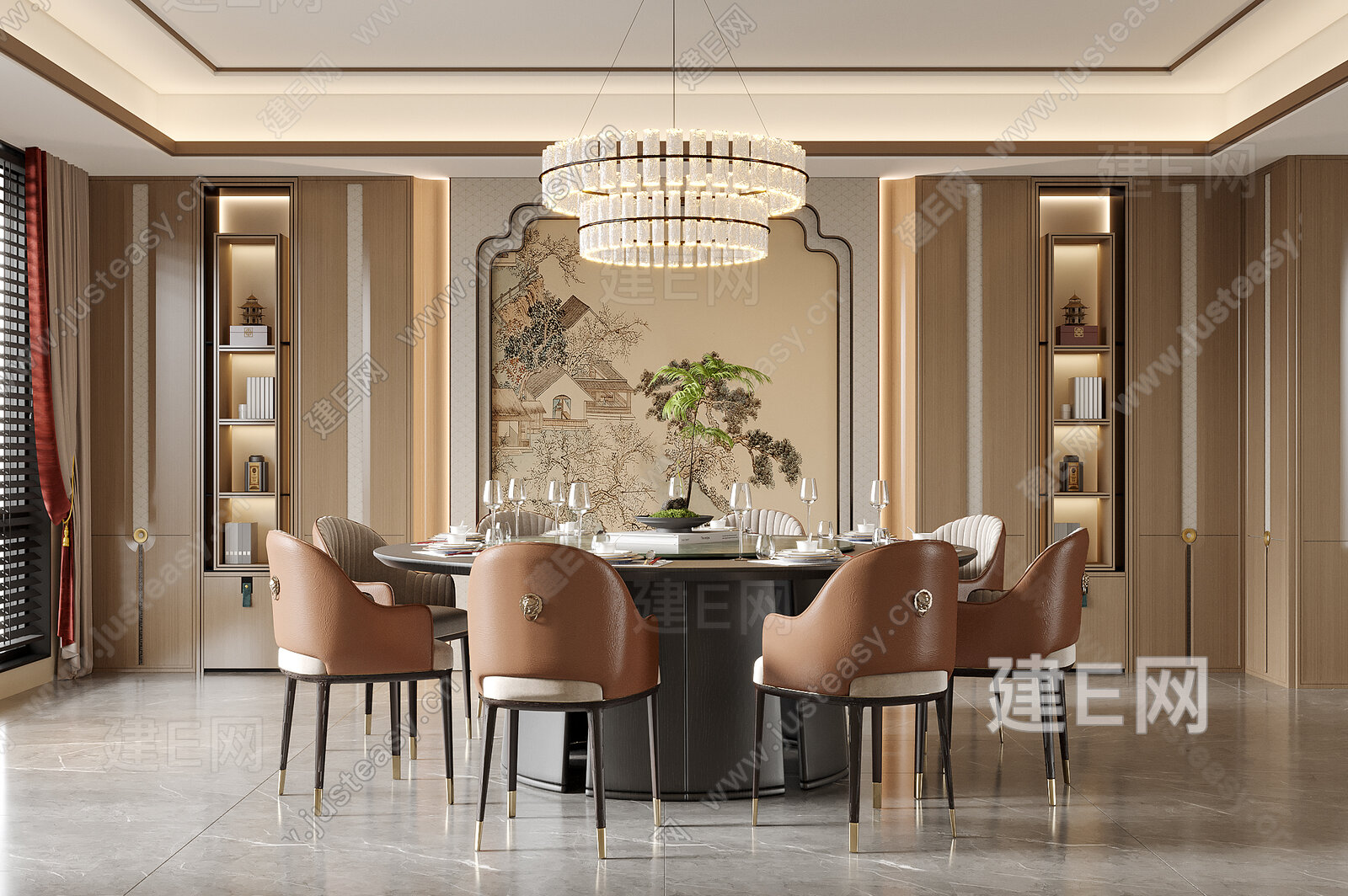 新中式餐厅模型SU模型下载[ID:109531933]_建e网su模型