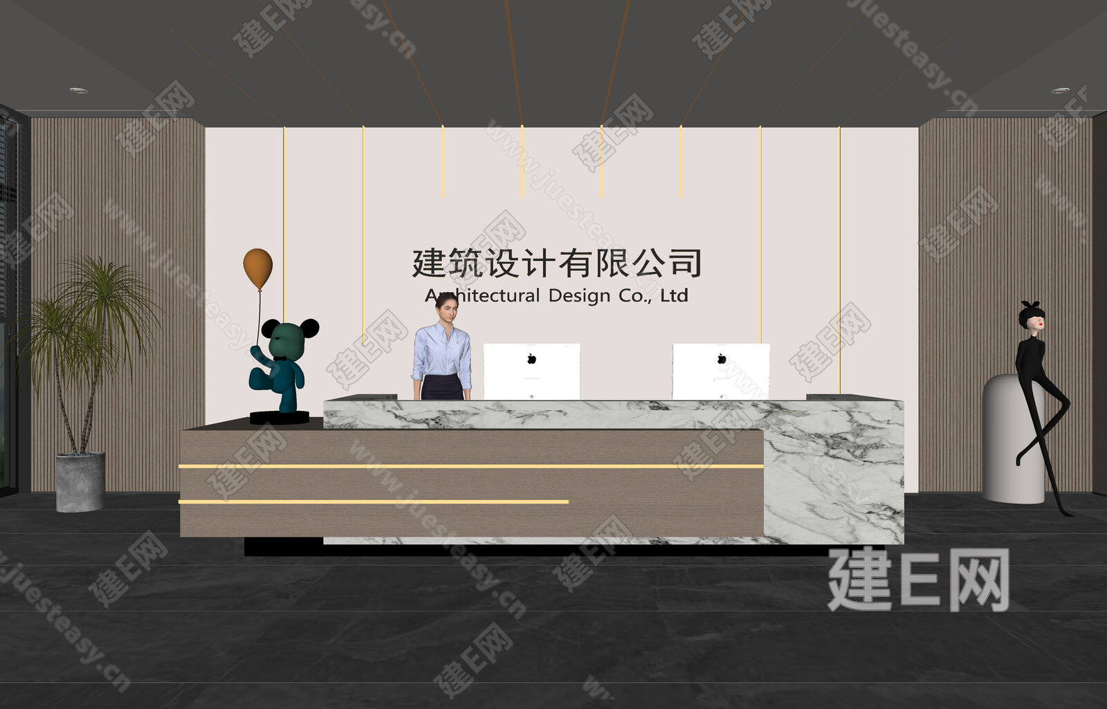 现代公司前台 模型SU模型下载[ID:109531953]_建e网su模型