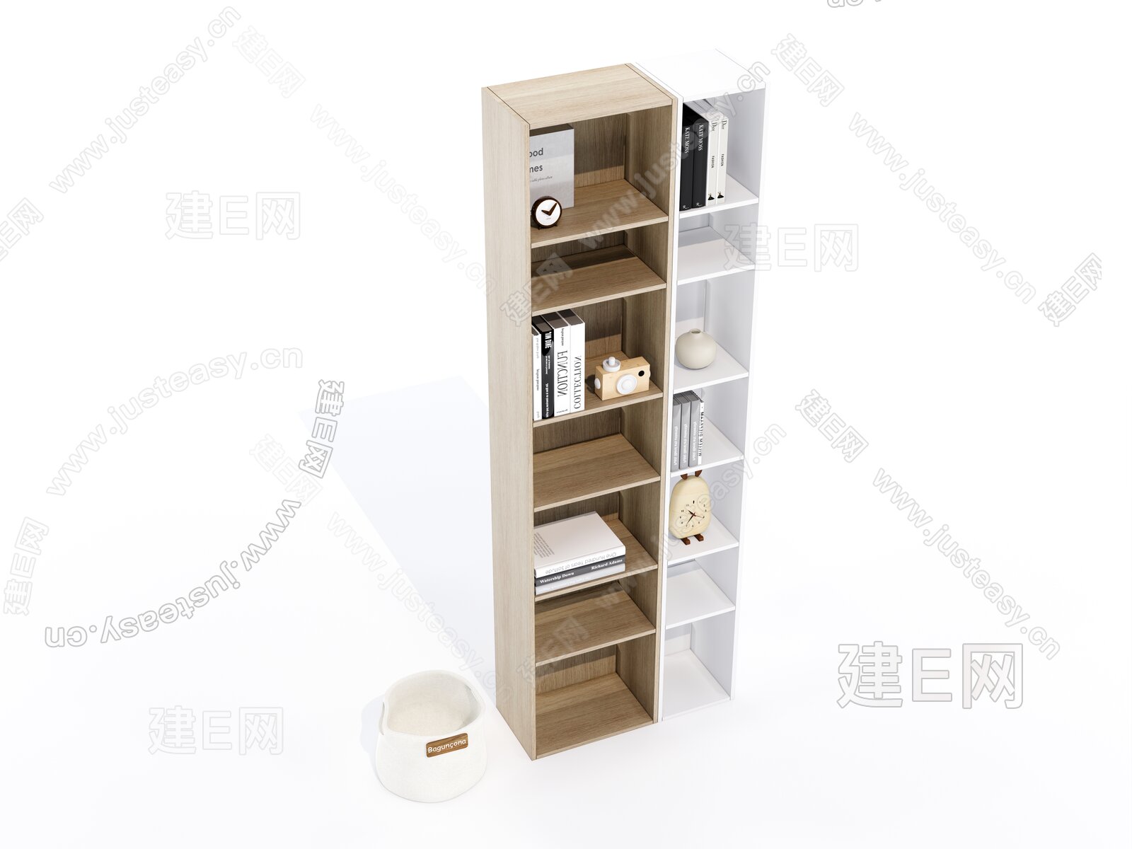 现代开放格书柜模型SU模型下载[ID:109531990]_建E室内设计网