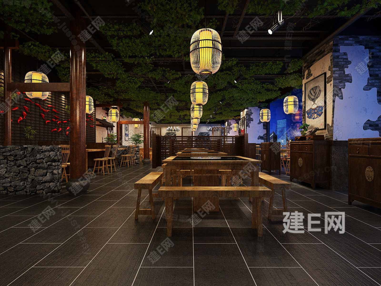 新中式火锅店3d模型下载[ID:103701086]_建e网3d模型