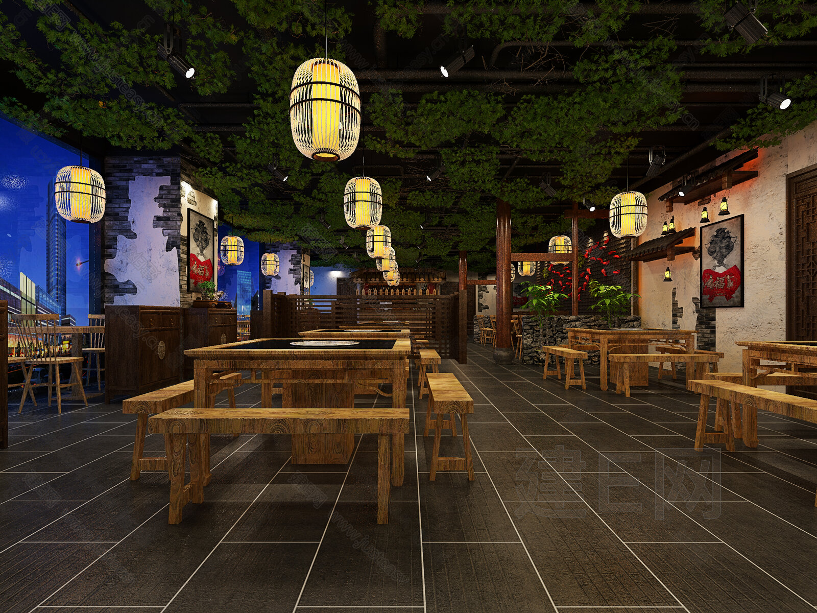 新中式火锅店3d模型下载[ID:103701086]_建e网3d模型