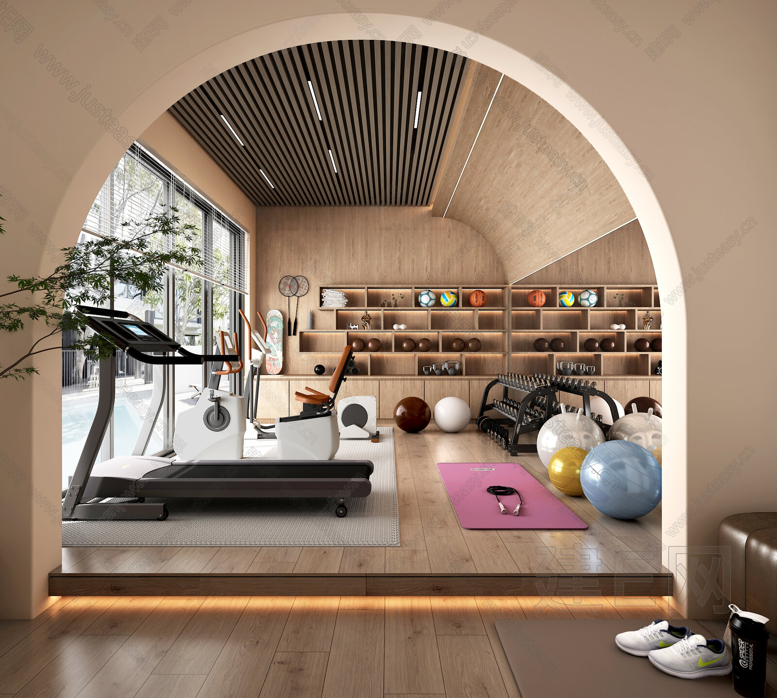 现代家居健身房SU模型下载[ID:109925302]，现代家居健身房，SU模型下载