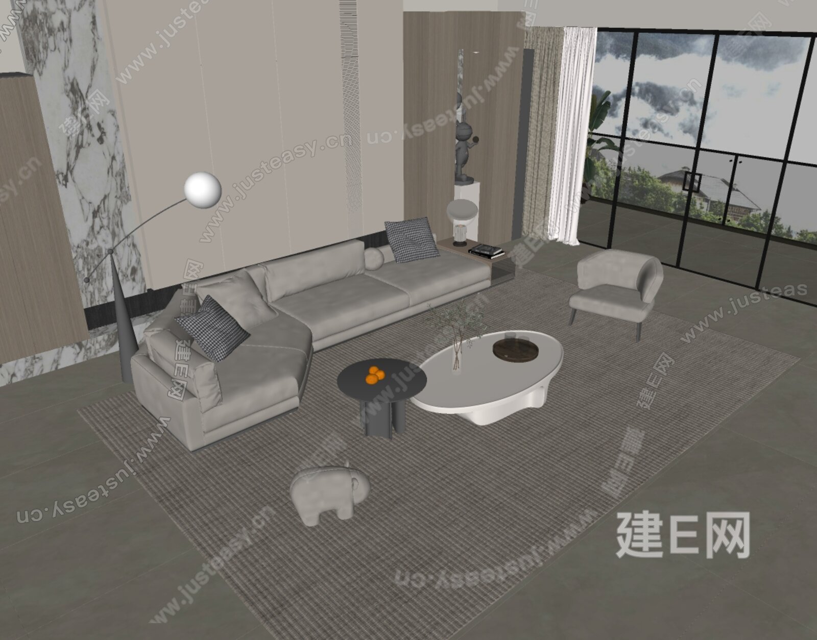 现代沙发茶几组合模型SU模型下载[ID:109204359]_建E室内设计网