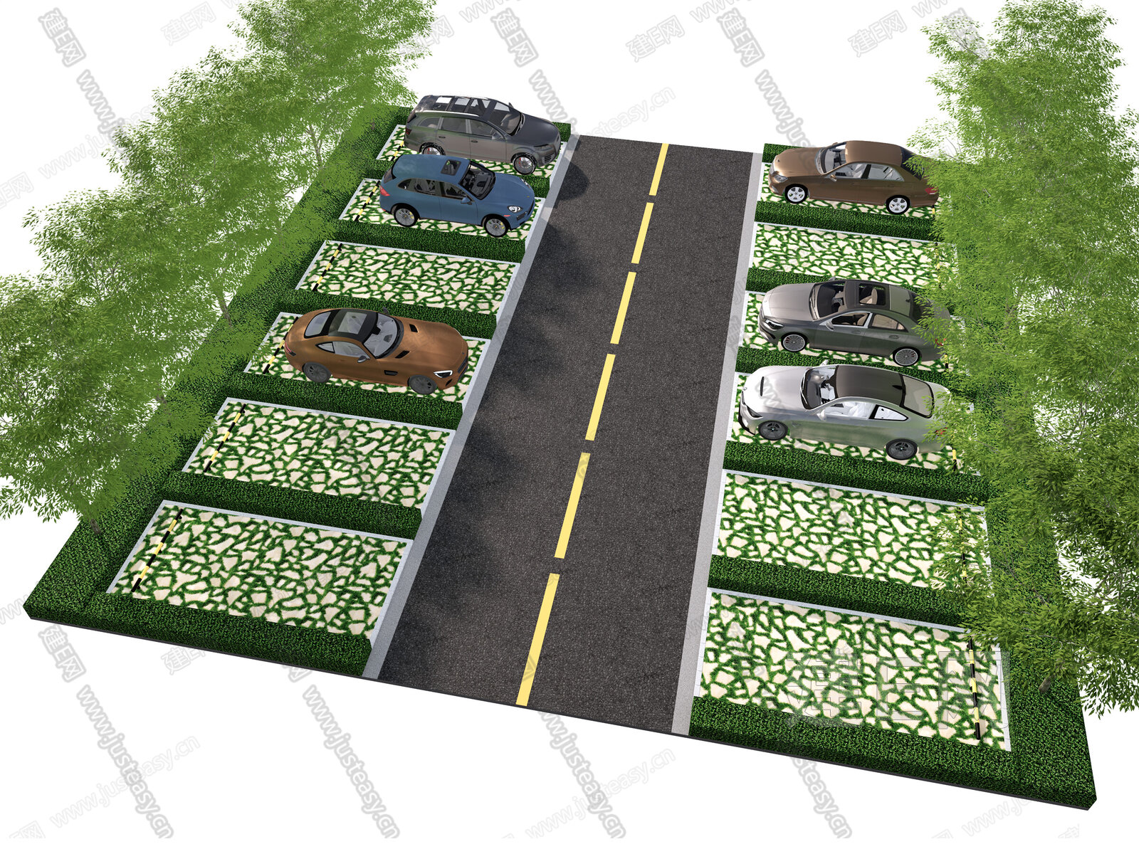 现代生态停车场 模型SU模型下载[ID:114247543]_建E室内设计网