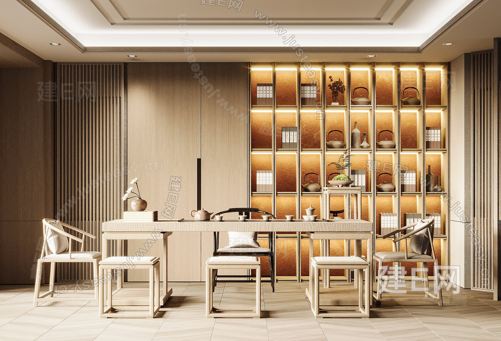 新中式茶室模型SU模型下载[ID:109859743]_建E室内设计网