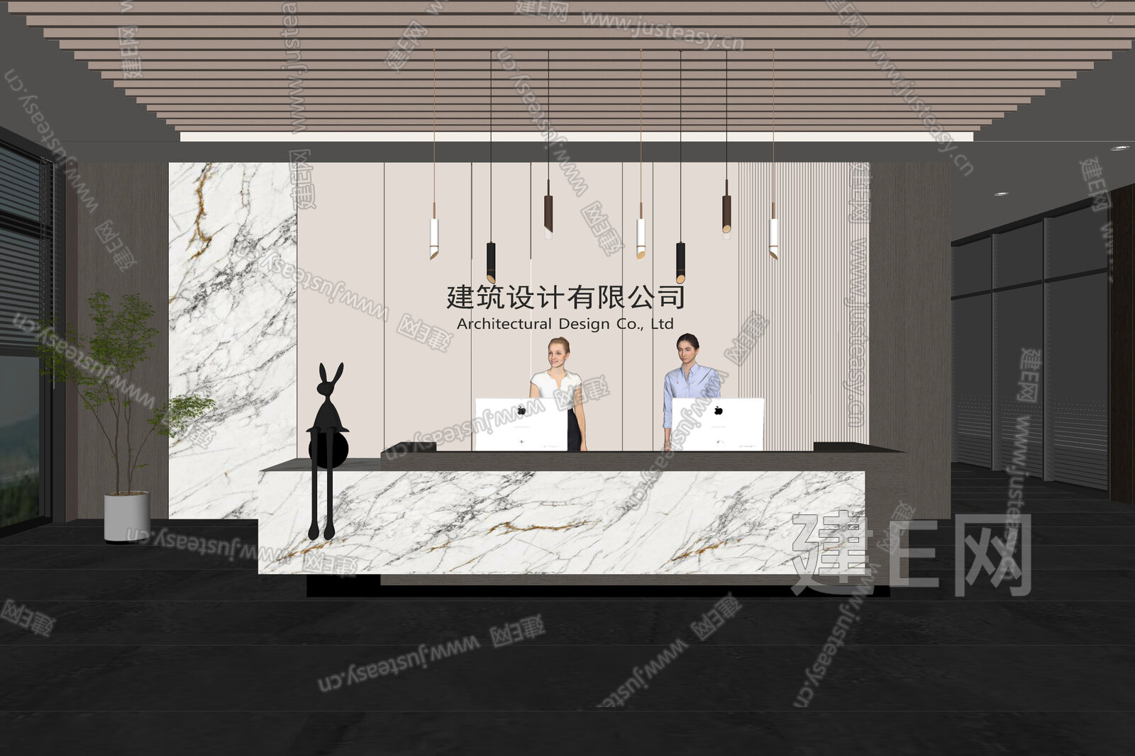 现代公司前台模型SU模型下载[ID:110449554]_建e网su模型
