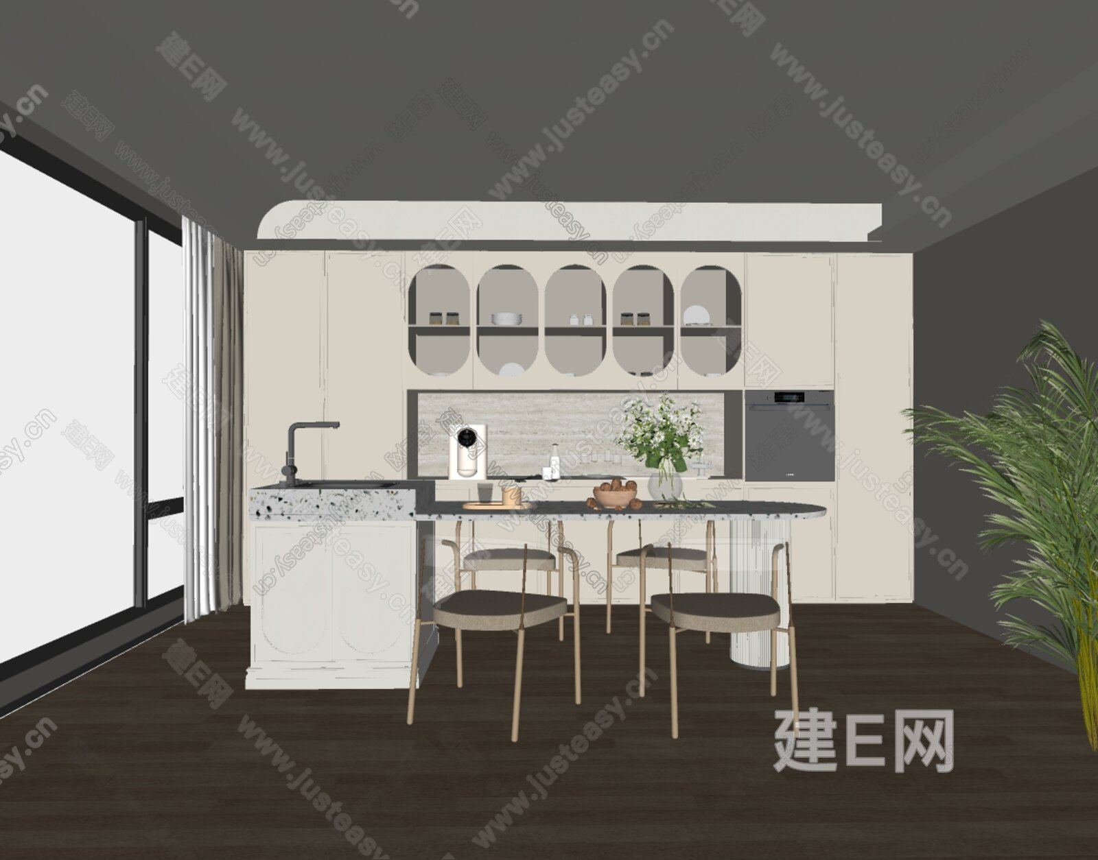 法式奶油风家居餐厅模型SU模型下载[ID:110515136]_建E室内设计网