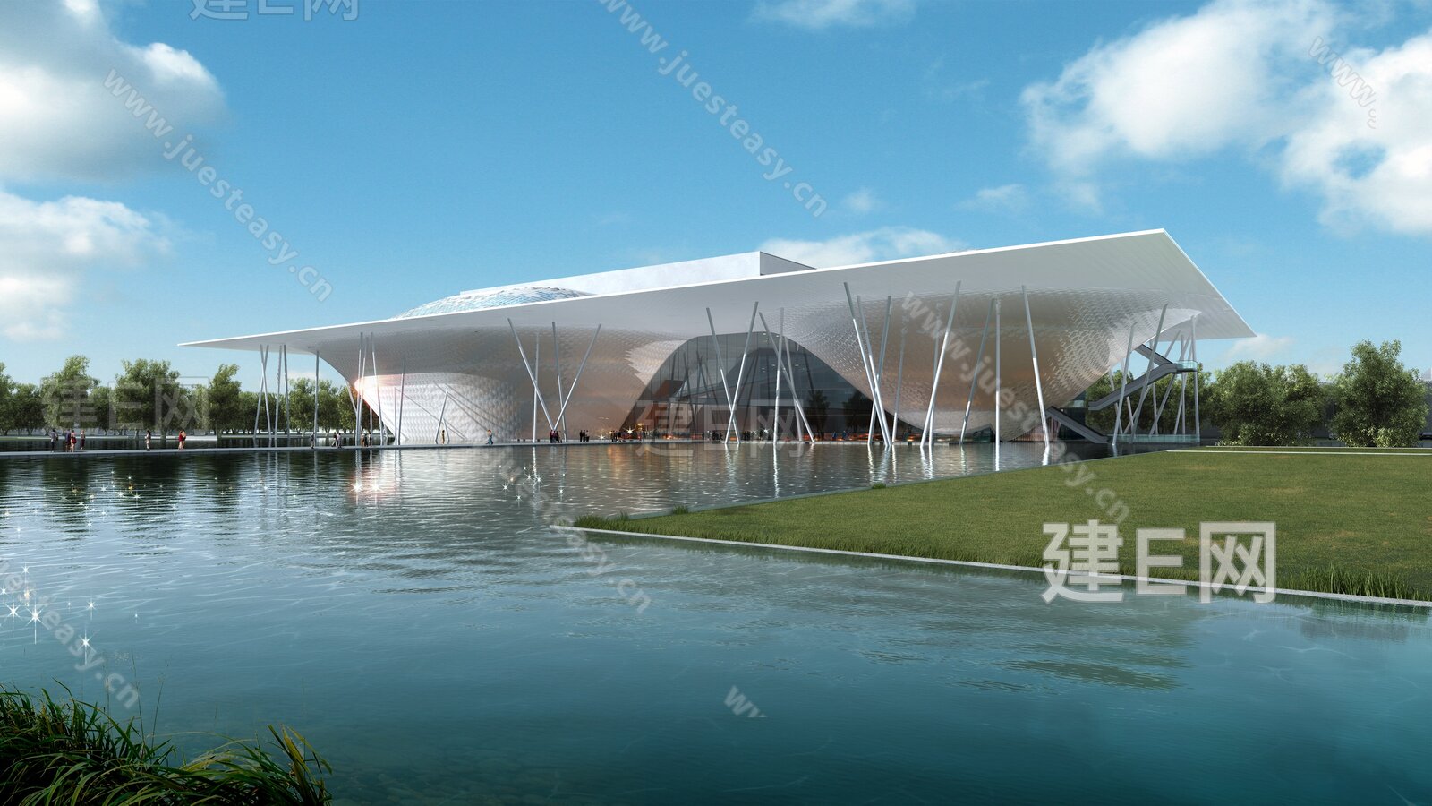 现代展览馆建筑模型SU模型下载[ID:110187273]_建e网su模型