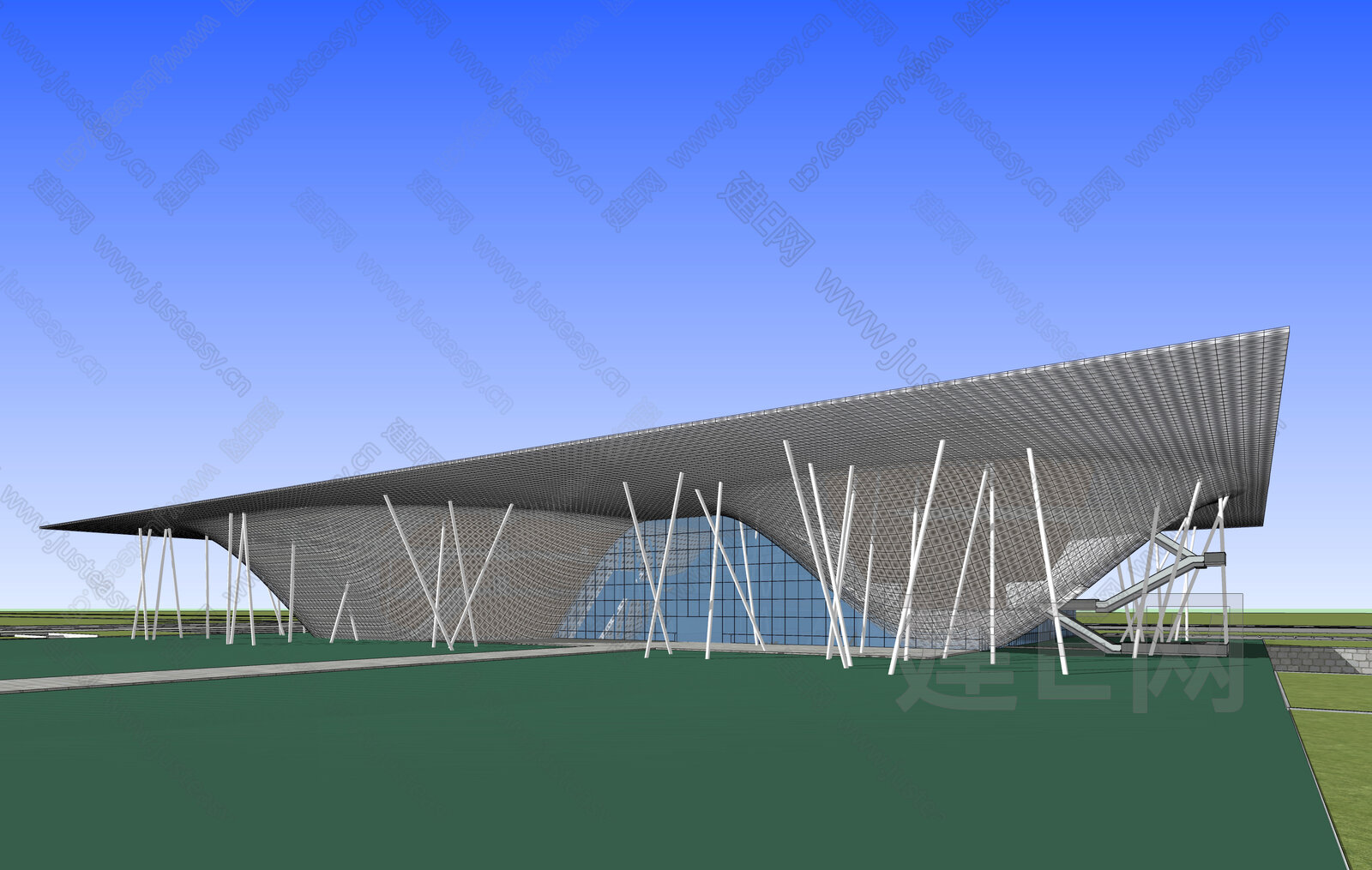 现代展览馆建筑模型SU模型下载[ID:110187273]_建E室内设计网