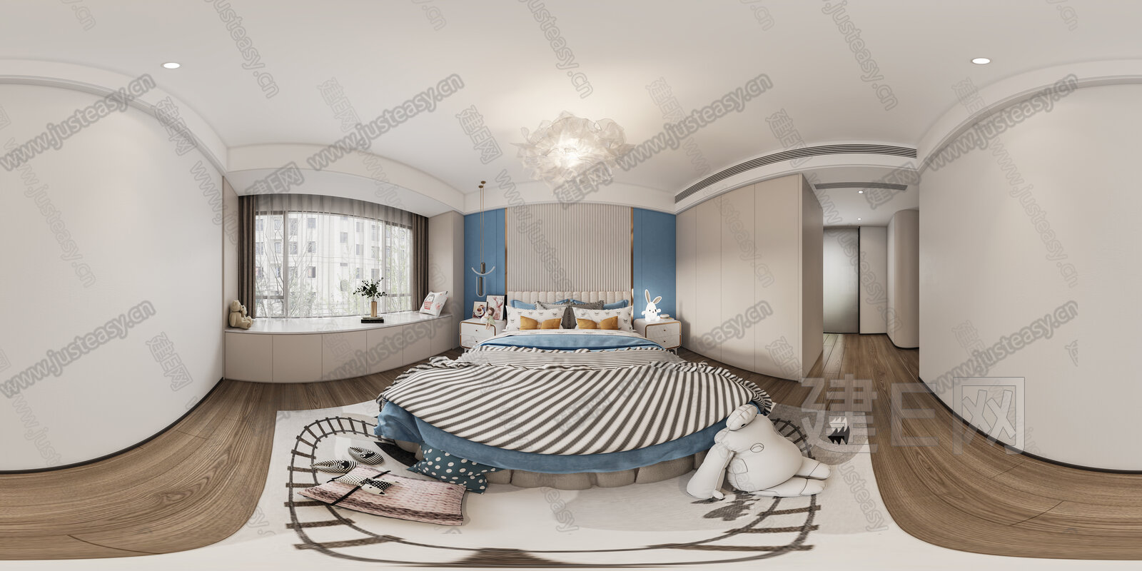 现代卧室全景3d模型模型SU模型下载[ID:110187281]_建E室内设计网