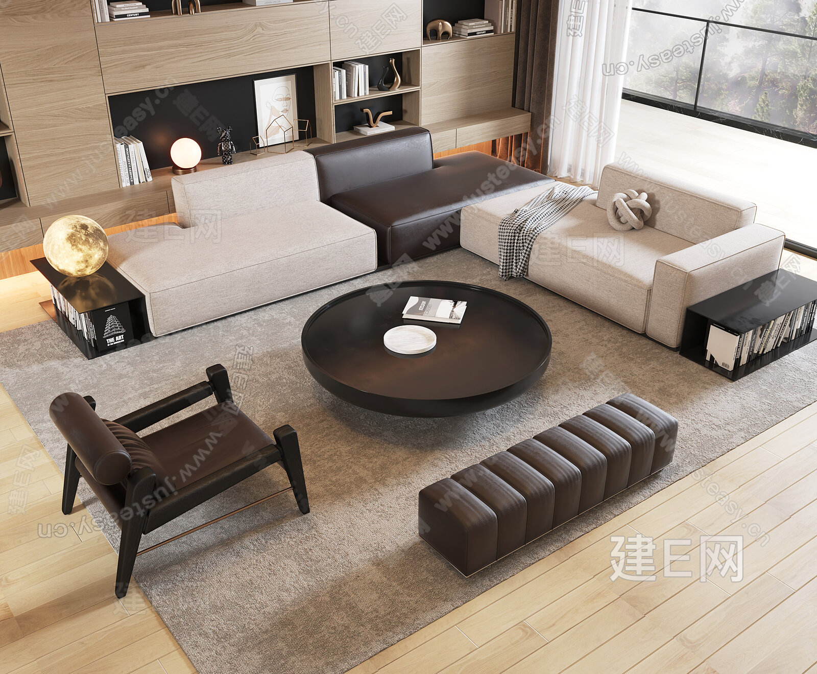 Minotti 现代沙发茶几组合模型SU模型下载[ID:110121830]_建E室内设计网