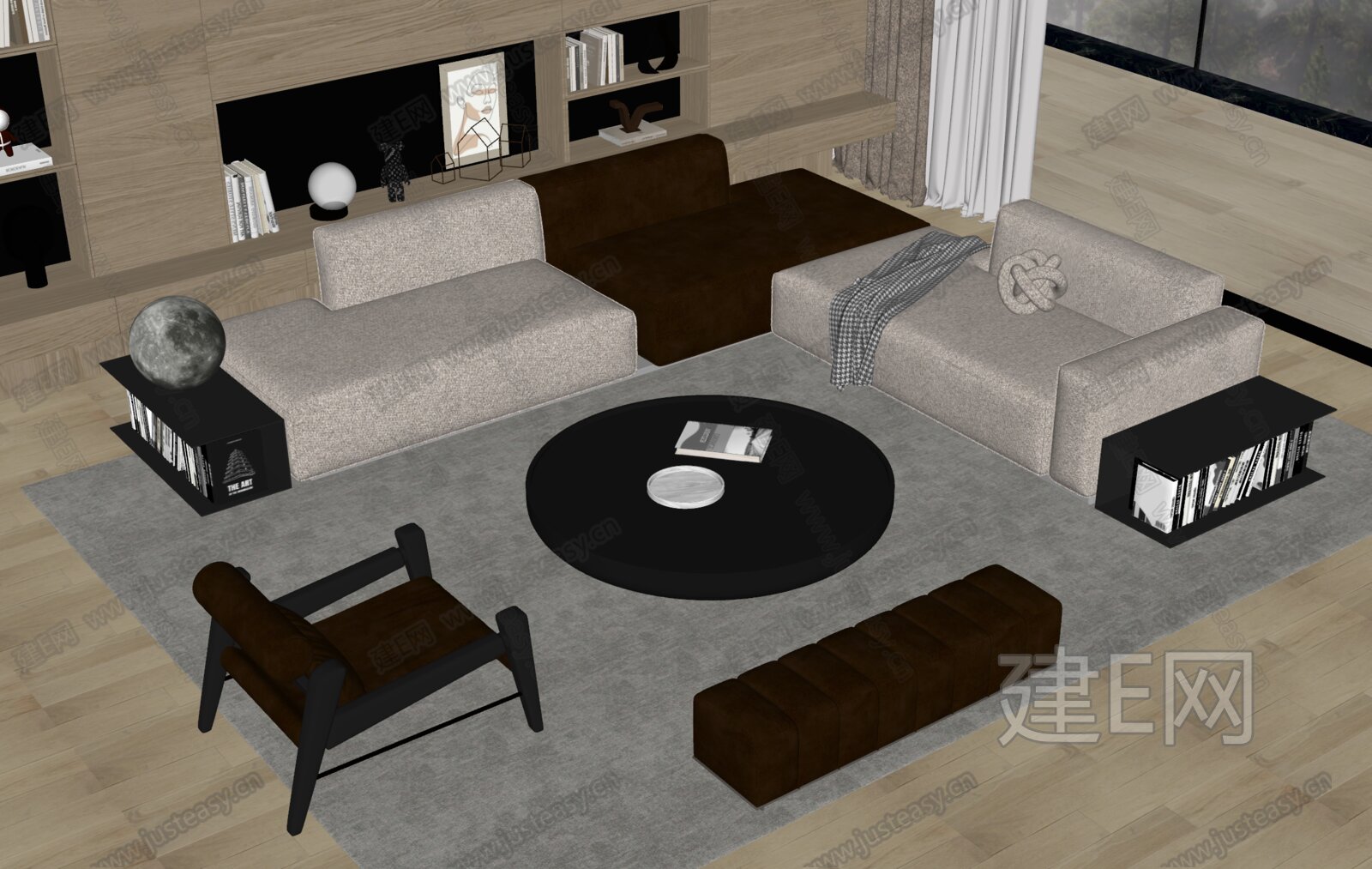 Minotti 现代沙发茶几组合模型SU模型下载[ID:110121830]_建E室内设计网