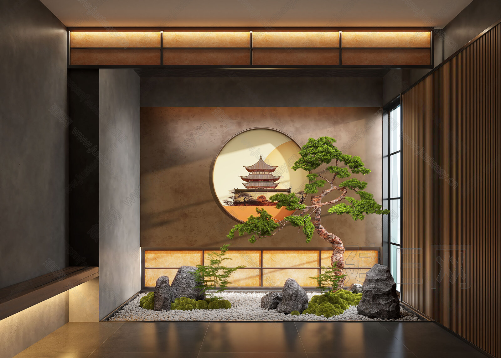 新中式景观造景模型SU模型下载[ID:111039340]_建E室内设计网