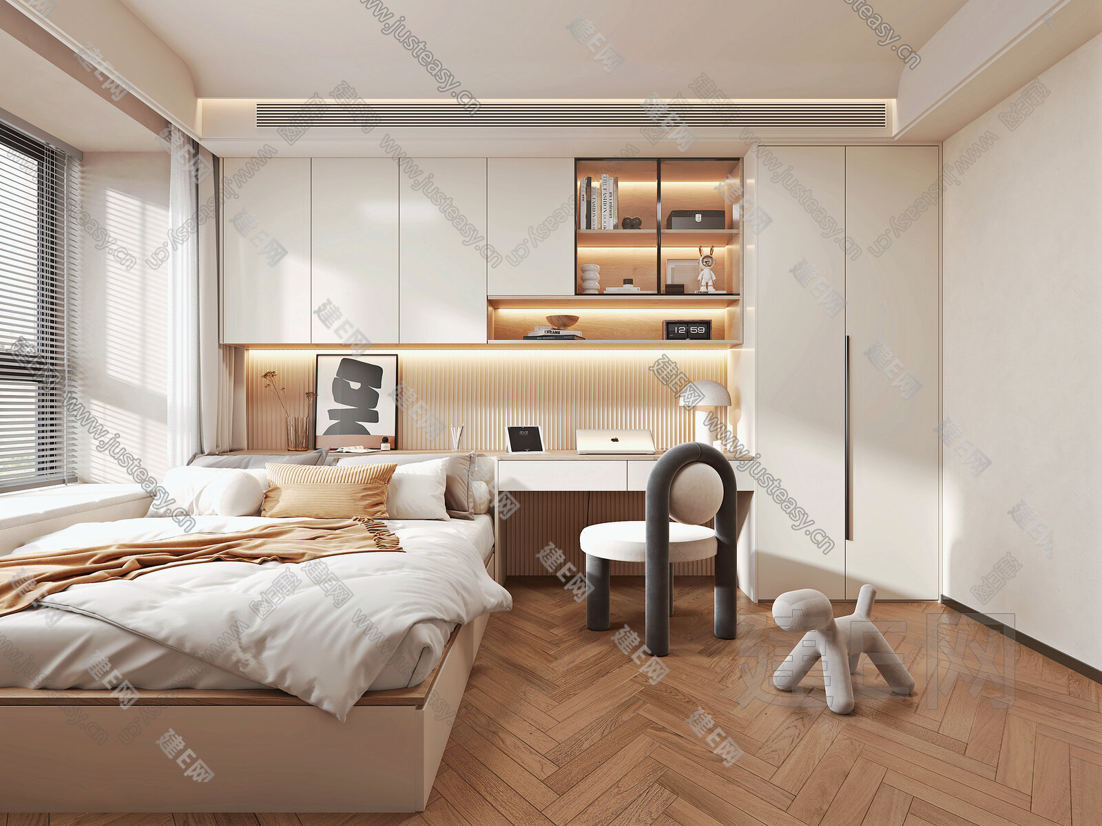 现代榻榻米卧室模型SU模型下载[ID:110842747]_建E室内设计网