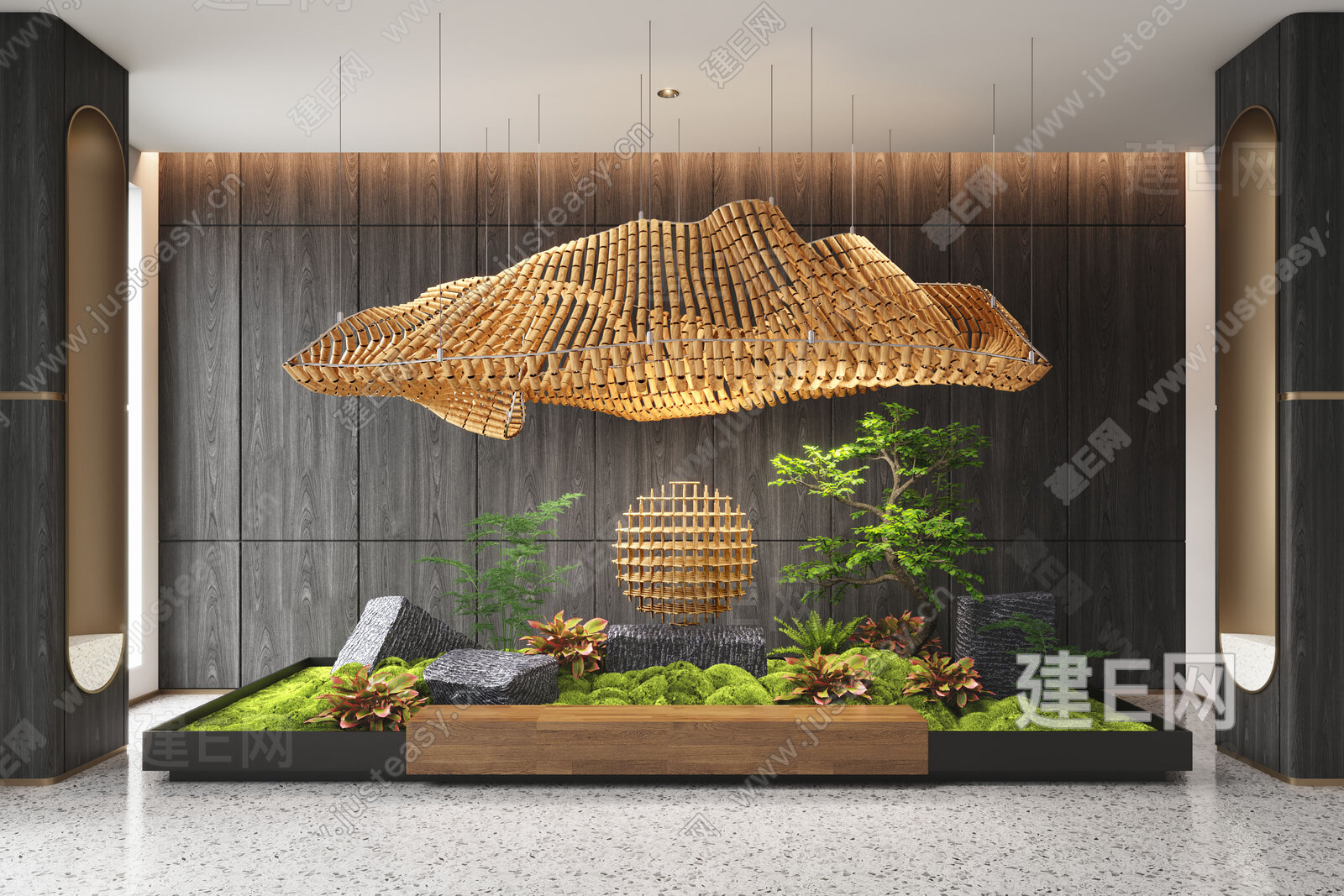 现代室内景观造景模型SU模型下载[ID:110842825]_建E室内设计网