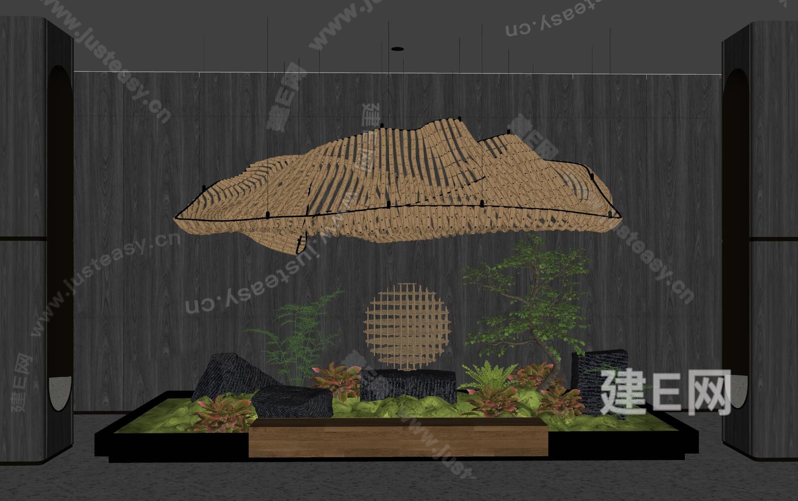 现代室内景观造景模型SU模型下载[ID:110842825]_建E室内设计网