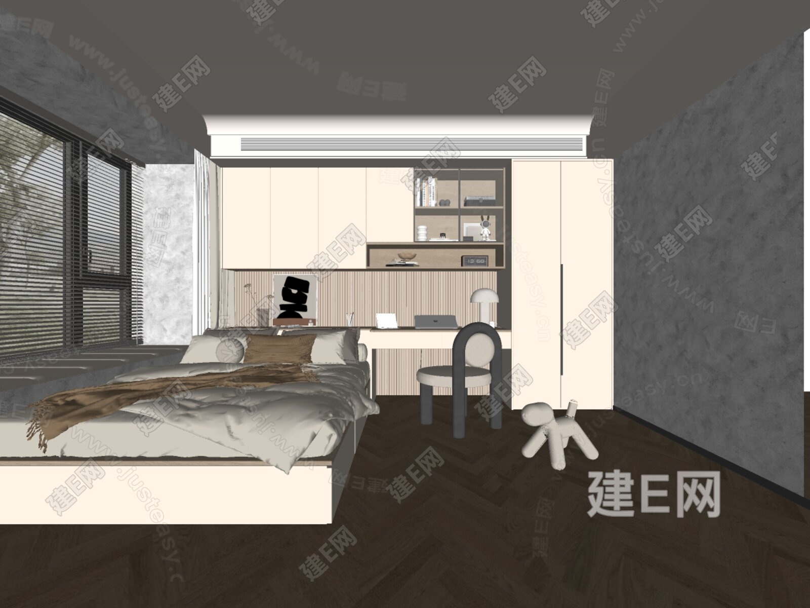 现代榻榻米卧室模型SU模型下载[ID:110842747]_建E室内设计网
