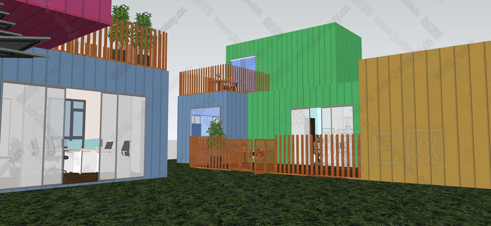 现代集装箱建筑模型SU模型下载[ID:110777118]_建E室内设计网