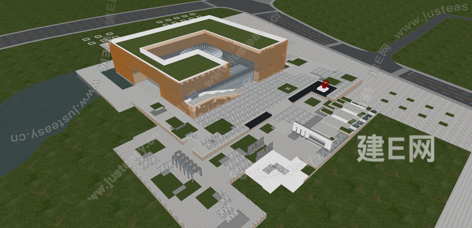 现代展览馆建筑模型SU模型下载[ID:111498200]_建e网su模型