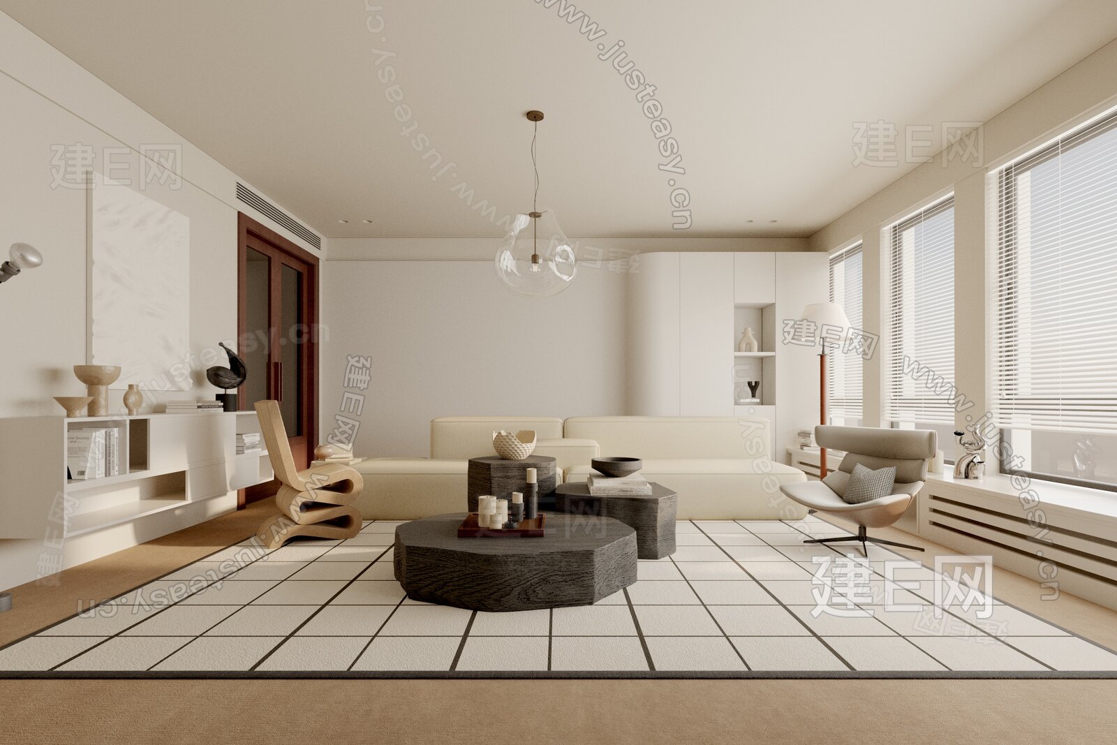 现代客厅模型SU模型下载[ID:111236026]_建e网su模型