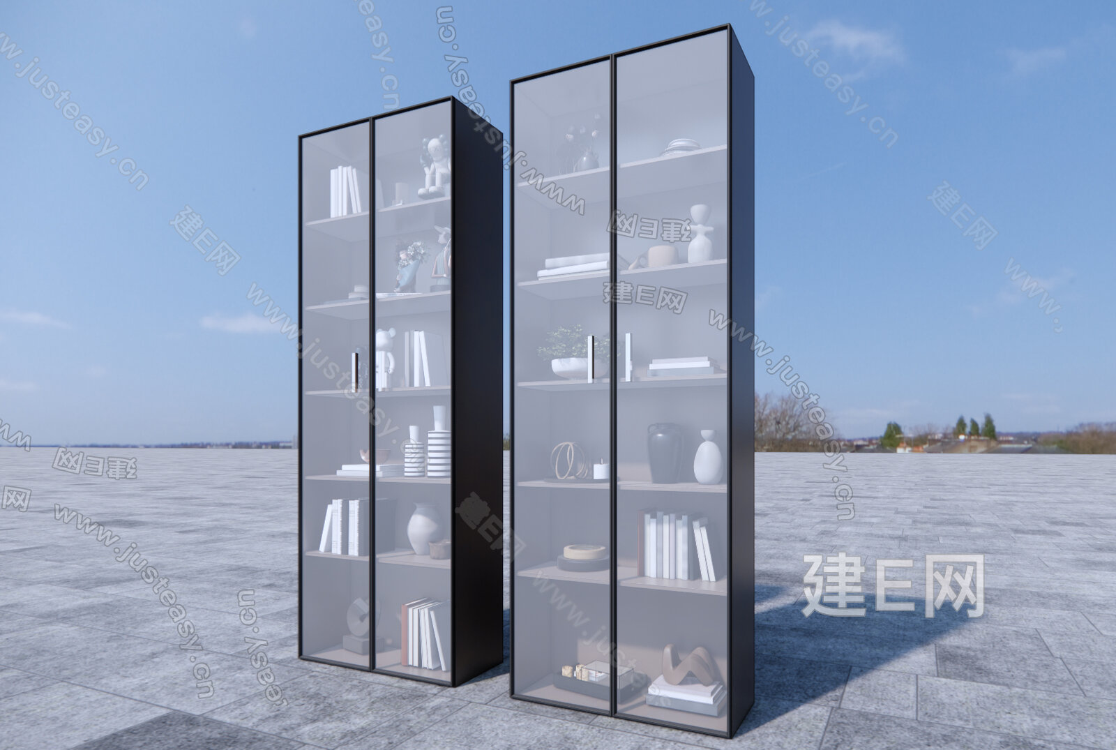 现代风格书柜模型SU模型下载[ID:111629185]_建E室内设计网