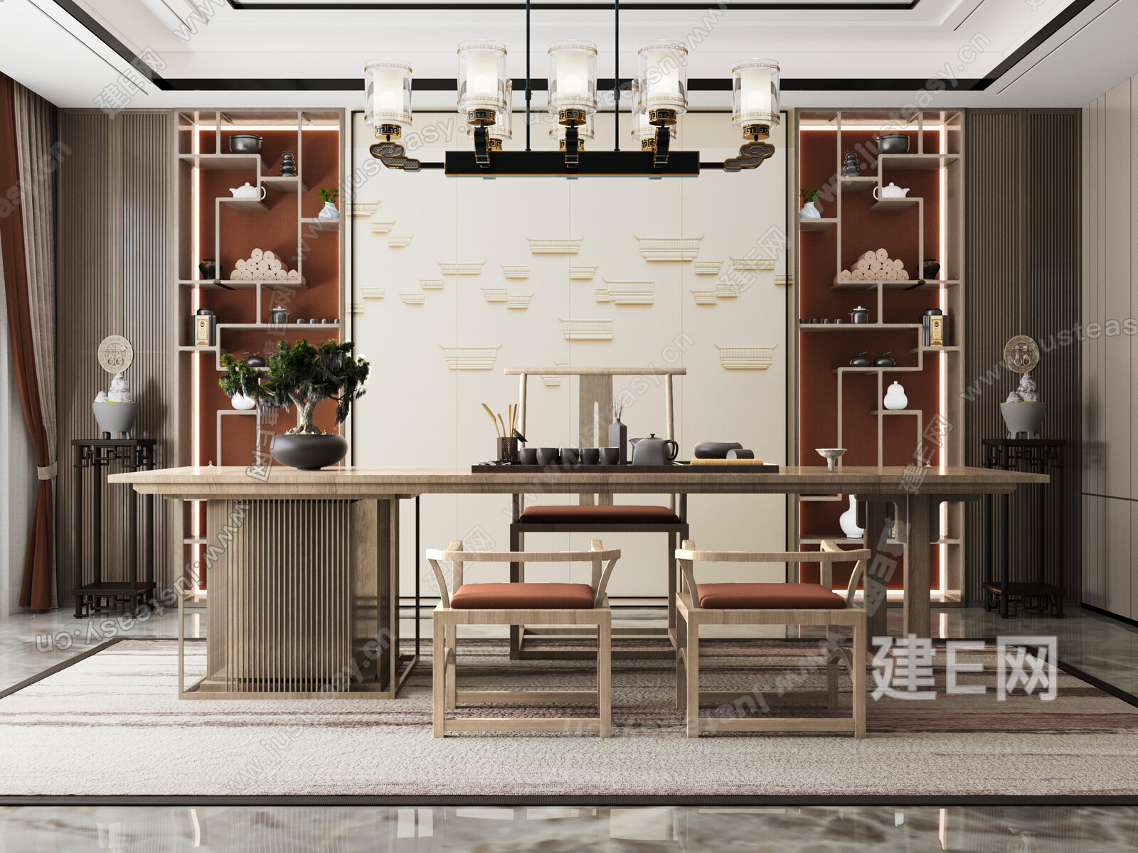 【新中式茶室3d模型】建E网_新中式茶室3d模型下载[ID:113990257]_打造3d新中式茶室模型免费下载平台