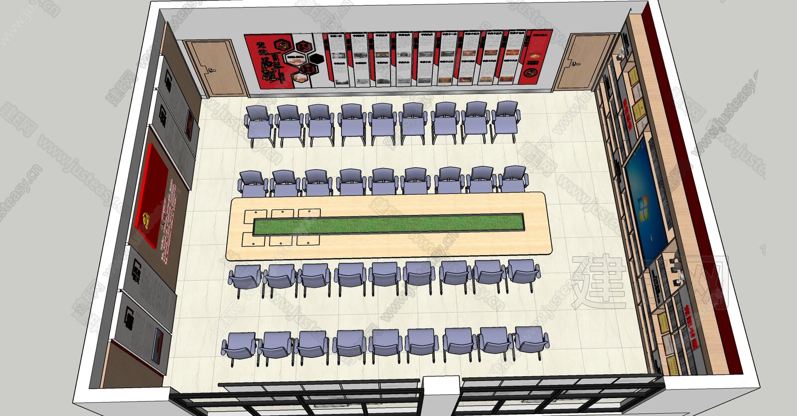 现代党建会议室模型SU模型下载[ID:111366942]_建e网su模型